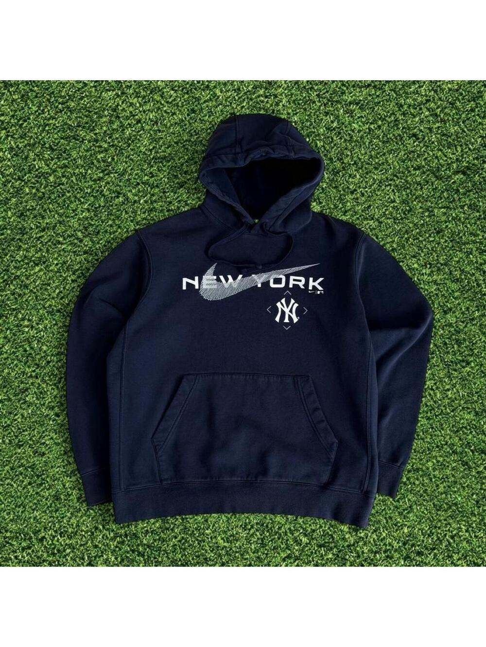 Nike New York Yankees Navy Blue Hoodie Swoosh Baseball Size M